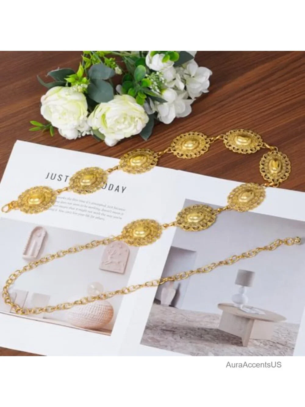 Oval Concho Chain Belt Metal Waist Chain Belt for Jeans Dresses Cowgirl Country